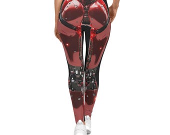 Leggings de licra para mujer con diseño de robot ciberpunk rojo
