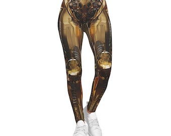 Leggings de spandex robóticos dorados para mujer