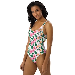 Hawaiian Style Floral Pattern One-Piece Swimsuit