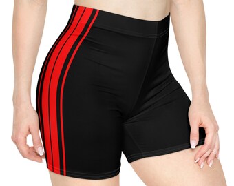 Black with Red Stripe Women's Biker Shorts