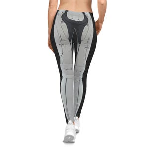 Leggings in spandex da donna con motivo robot cyberpunk bianco