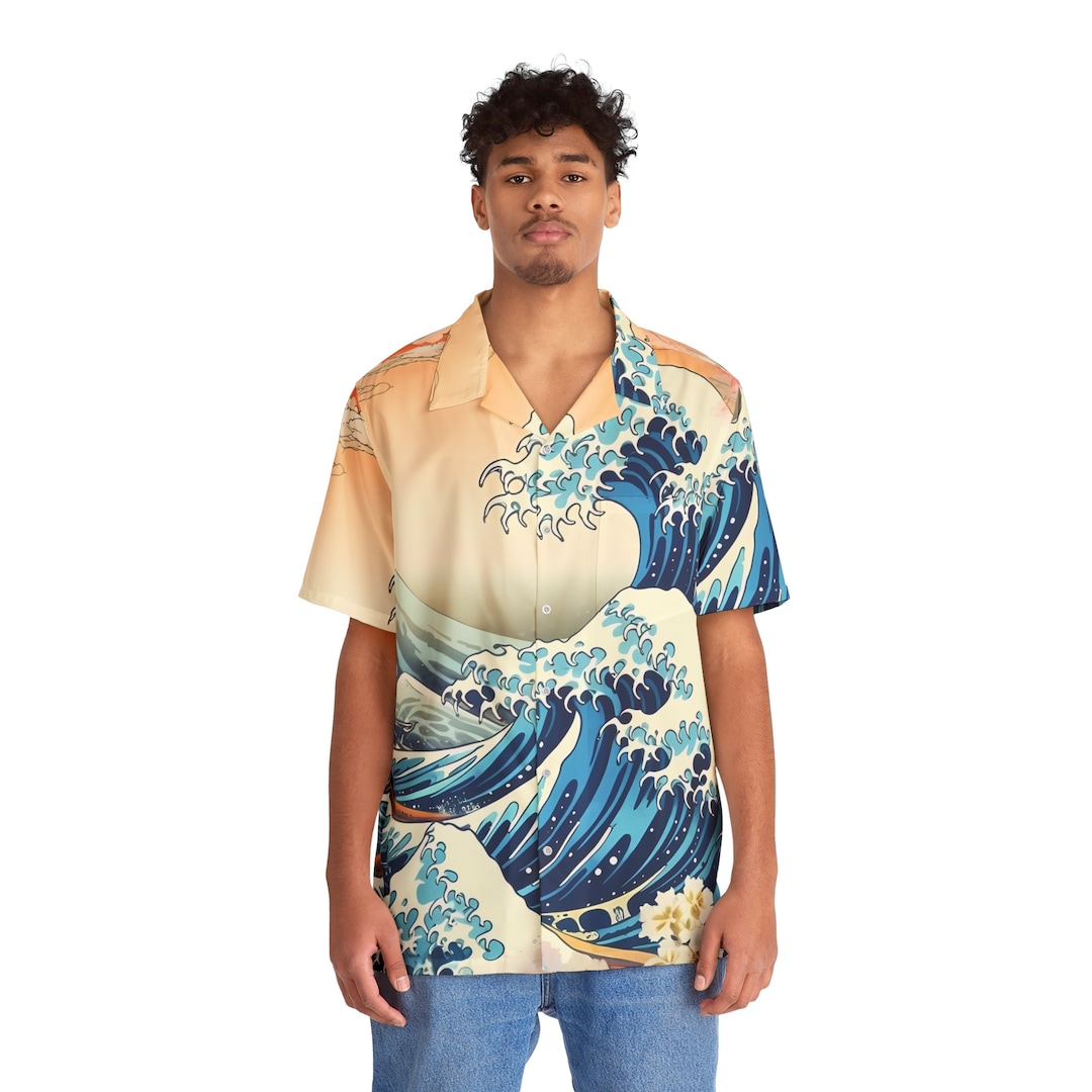 Japanese Tsunami Print Men's Hawaiian Shirt