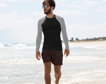 Black w/ Checkered Sleeves Men's Rash Guard