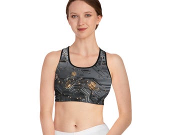 Silver Cyber Metallic Sports Bra