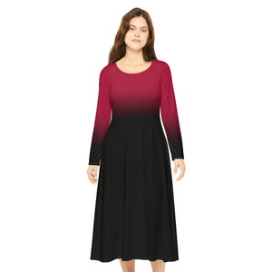 Viva Magenta & Black Ombré Fade Women&#39;s Long Sleeve Dance Dress