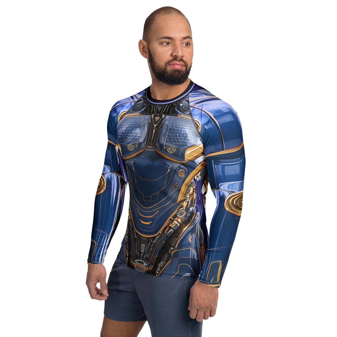 Gold Rash Guard Designs Men's Blue & Gold Robotic Rash Guard - Etsy
