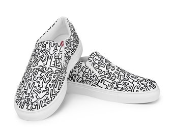 B&W Graffiti Pattern Zapatillas de lona sin cordones para hombre
