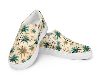 Chaussures en toile à enfiler de style hawaïen à motif de palmiers pour hommes