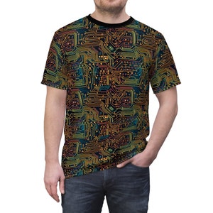 Camiseta unissex com corte e costura padrão de placa de circuito 2