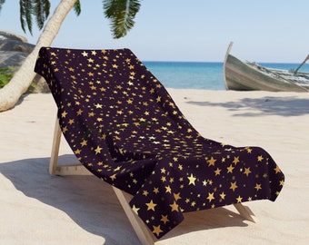 Gold Stars on Black Beach Towel