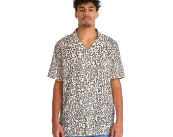 Camicia hawaiana da uomo in bianco e nero con graffiti retrò
