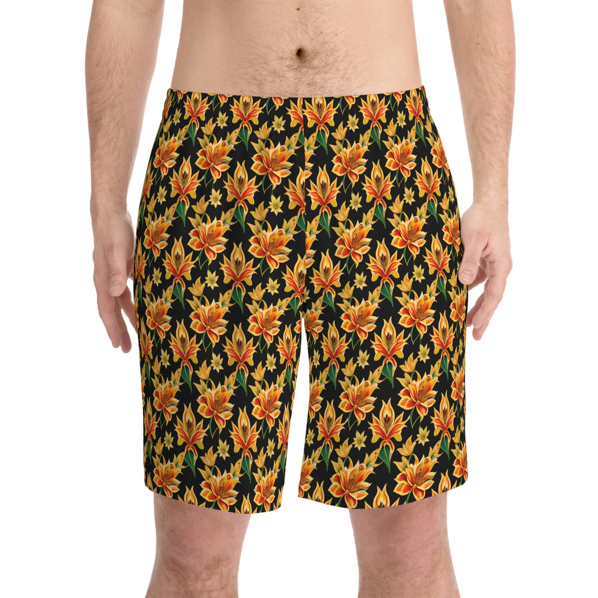 Hawaiian Style Floral Men's Elastic Beach Shorts Israel