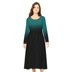 Verdigris & Black Ombré Women&#39;s Long Sleeve Dance Dress