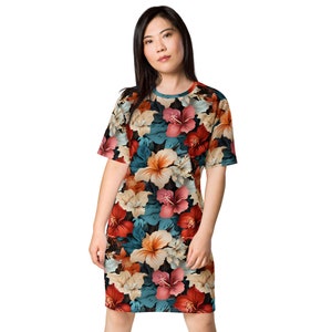 Hawaiian Style Floral Pattern T-shirt dress