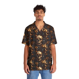 Skull & Black Rose Pattern Hawaiian Shirt