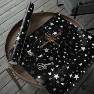 Silver Stars On Black Wrapping Paper