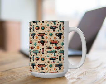 Retro SciFi Blaster Pattern Ceramic Mug 15oz