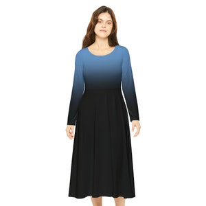 Tranquil Blue & Black Ombré Women&#39;s Long Sleeve Dance Dress