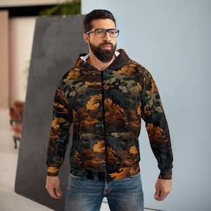 Digital Fall Woodland Camo Pattern 2 Unisex Zip Hoodie