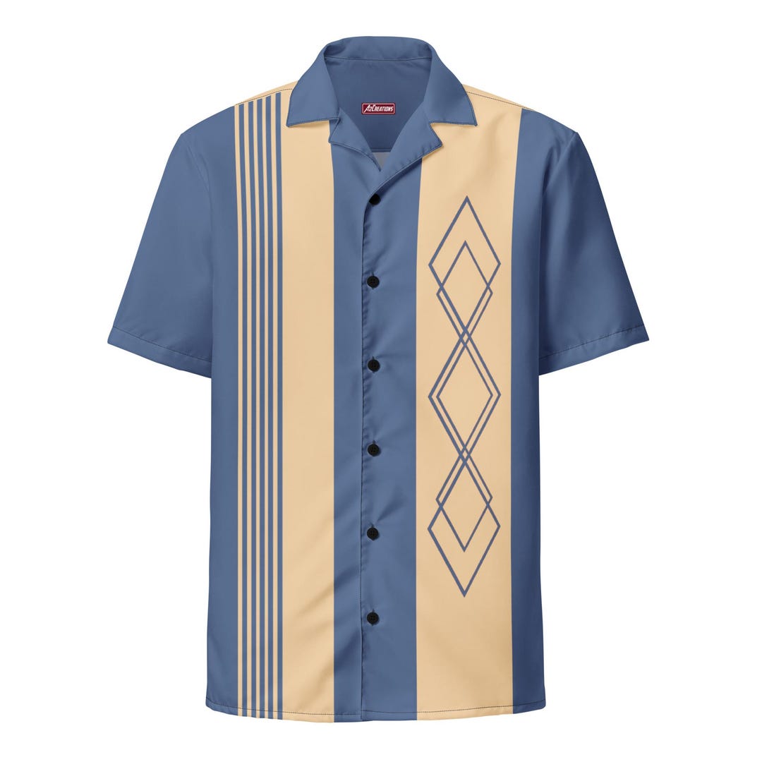 Camisa de bolos unisex estilo vintage azul y tostado México