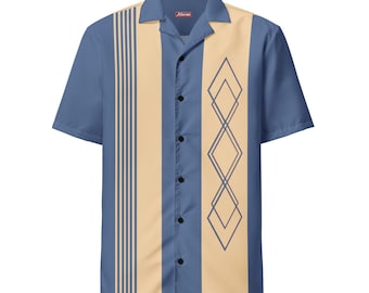 Vintage Style Blue & Tan Unisex Bowling Shirt