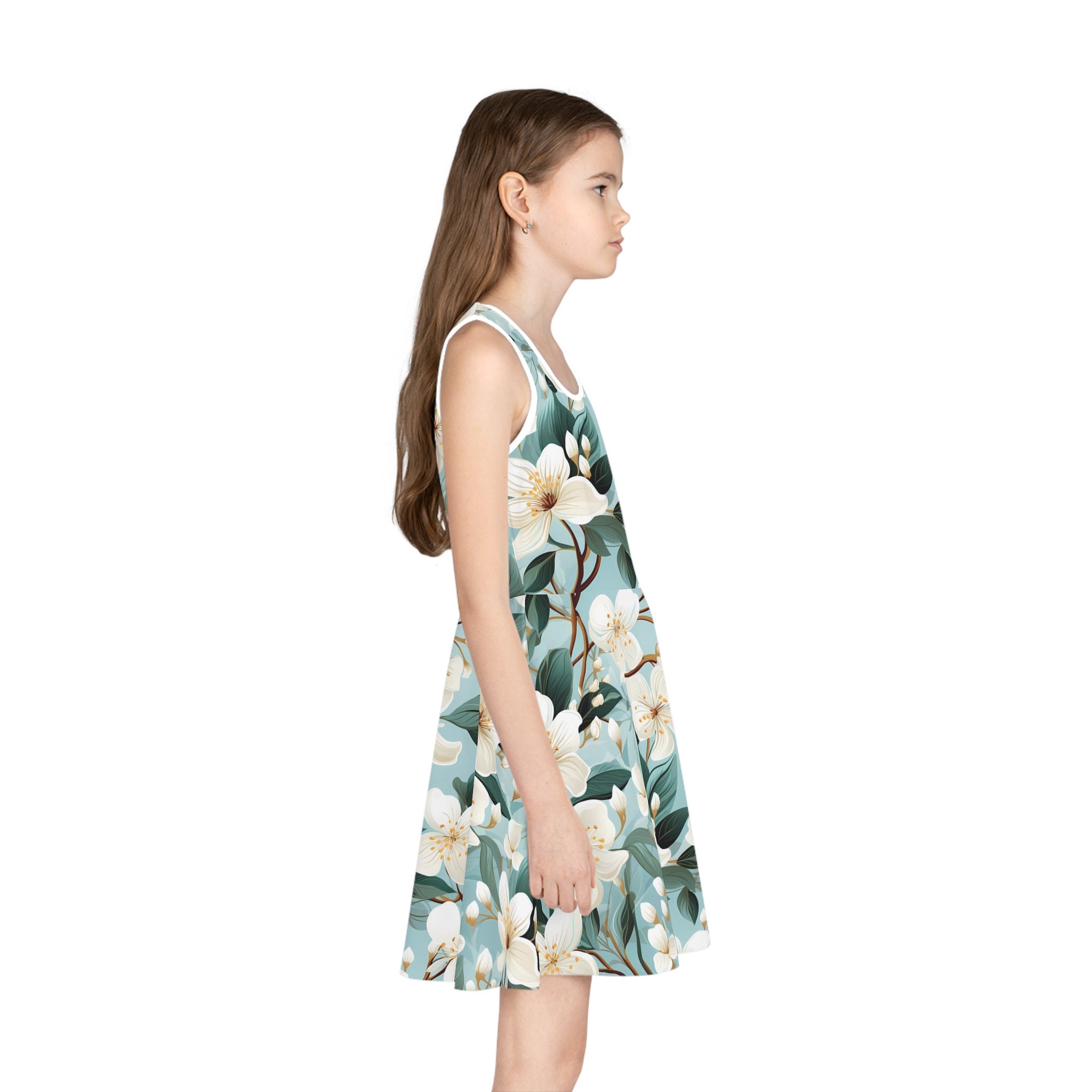 Northern Mariana Islands Girls Sleeveless Sundress Kakau Style White