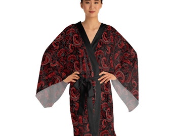 Red Paisley Long Sleeve Kimono Robe