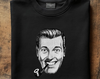 May include: Black t-shirt with a vintage style illustration of a man with a pipe. The man is smiling and has a mustache. The text "The Affliction Store" is visible on the shirt.