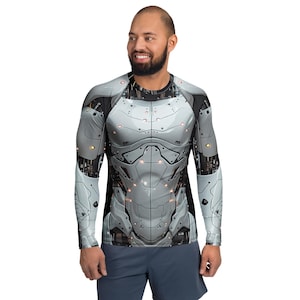 Rash Guard para hombre Cyberpunk Robot blanco