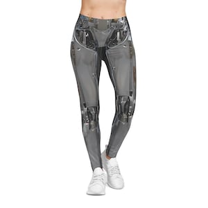 Leggings in spandex robotico argento da donna