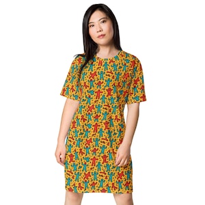Yellow Graffiti Pattern T-shirt dress