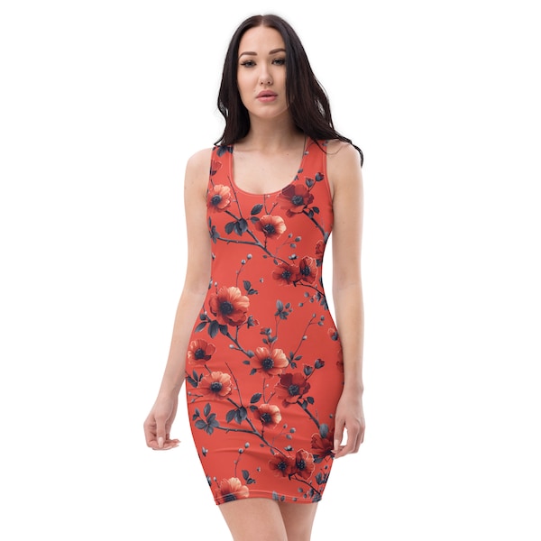 Cherry Red Floral Bodycon dress