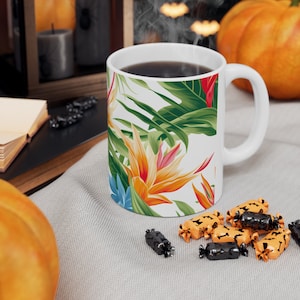 Hawaiian Style Plumeria Floral Ceramic Mug 11oz