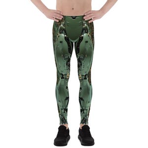 Leggings da uomo color oliva con robot cyberpunk