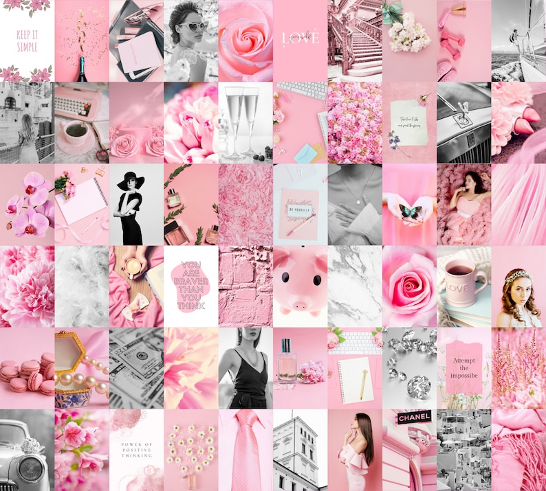 Bright Pink Wall Collage Kit Indie Room Decor, VSCO Wall Collage Kit ...