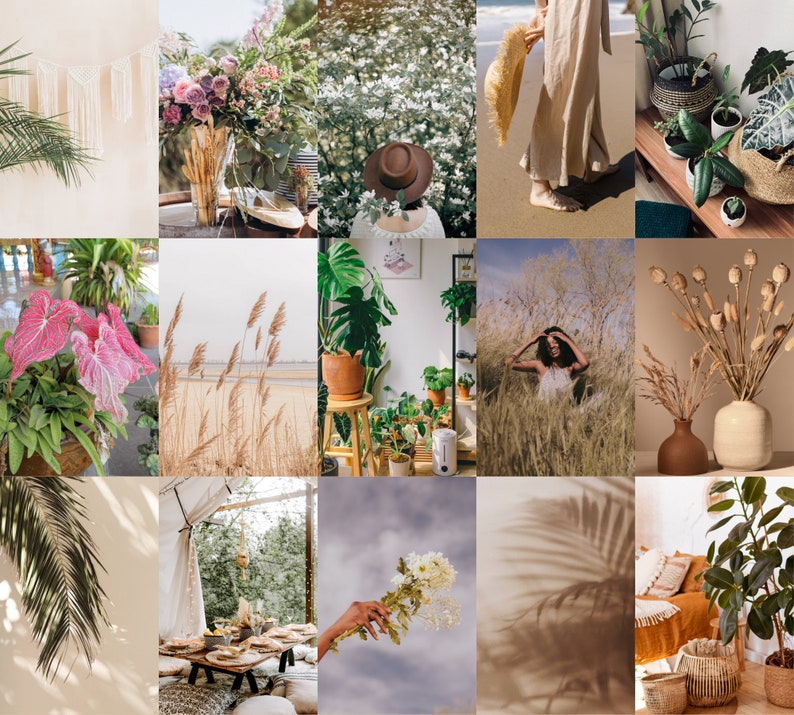 Boho Wall Art Collage Kit Aesthetic Indie Room Decor Photo Wall Collage Kit Neutral Room Decor