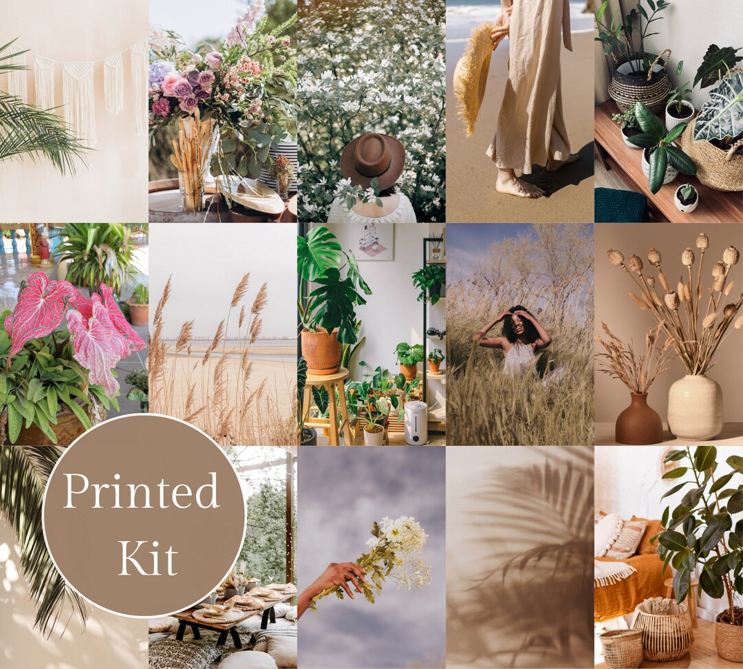 Printed Boho Aesthetic Wall Collage Kit Neutral Room Decor, Photo Wall