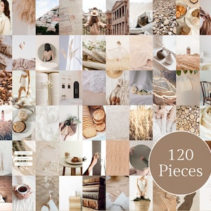 Neutral Aesthetic Beige Wall Collage Kit | Indie Room Decor, VSCO Wall Collage Kit, Boho Room Decor