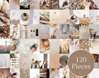 Neutral Aesthetic Beige Wall Collage Kit | Indie Room Decor, VSCO Wall Collage Kit, Boho Room Decor