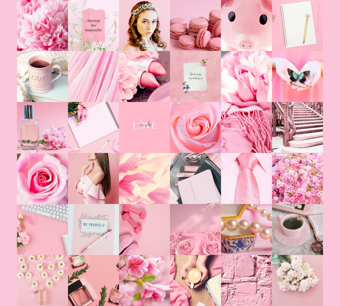 Bright Pink Wall Collage Kit Indie Room Decor, VSCO Wall Collage Kit