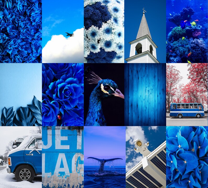 Blue Wall Collage Kit Indie Room Decor, VSCO Wall Collage Kit Etsy