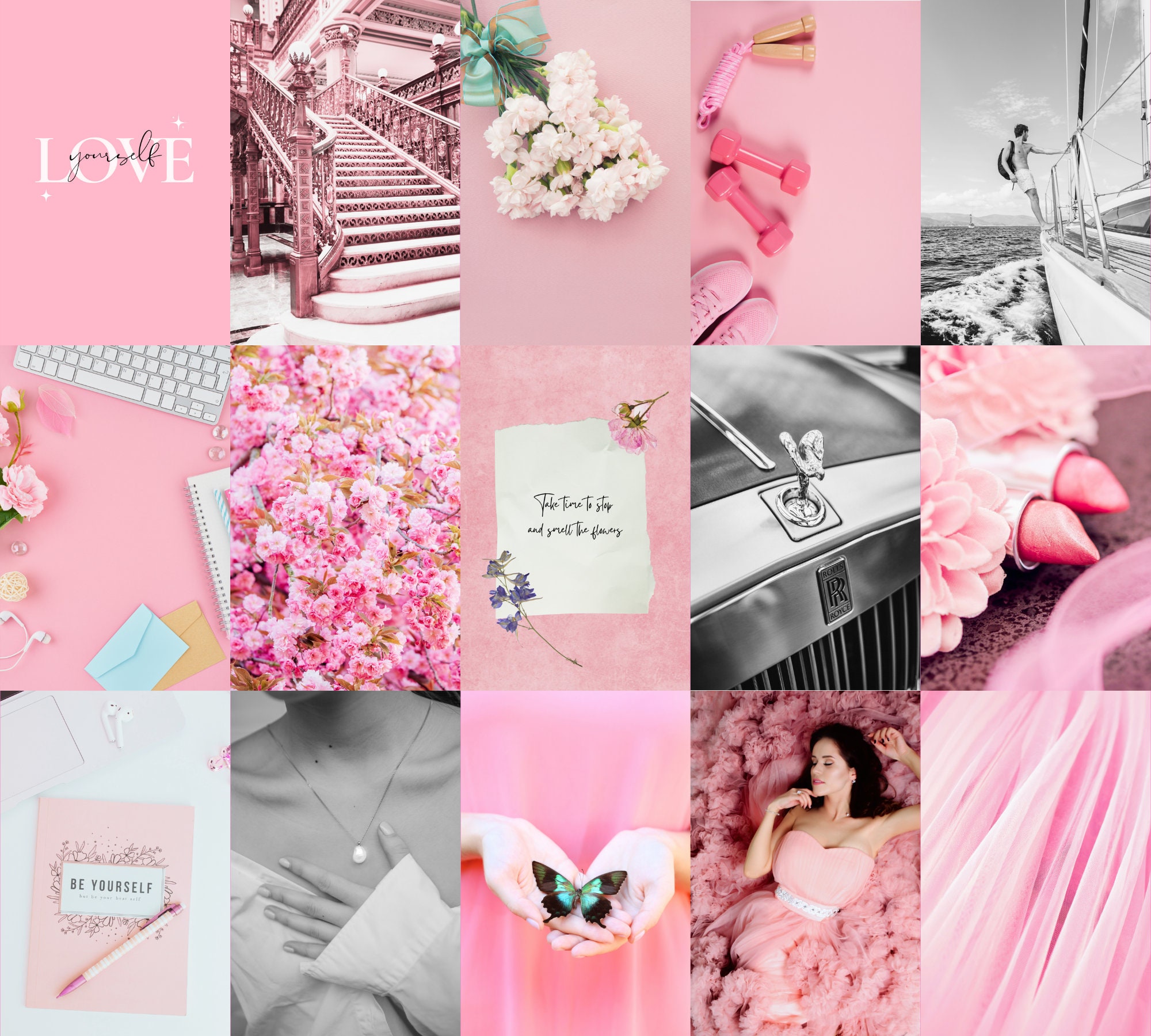 Bright Pink Wall Collage Kit Indie Room Decor, VSCO Wall Collage Kit