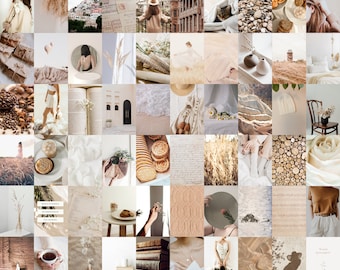 Neutral Aesthetic Beige Wall Collage Kit | Indie Room Decor, VSCO Wall Collage Kit, Boho Room Decor