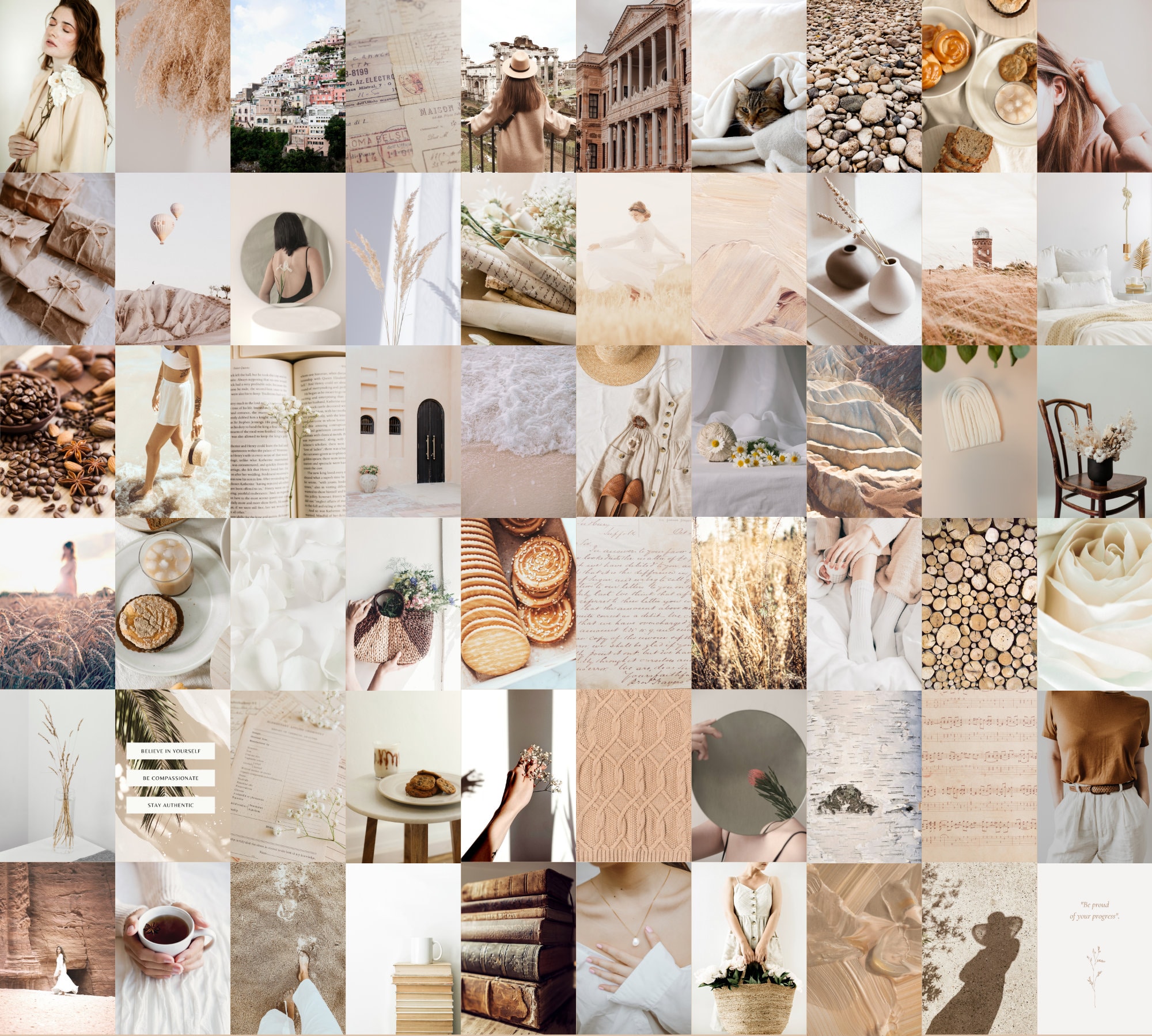 Neutral Aesthetic Wall Collage Kit Indie Room Decor, VSCO Wall Collage