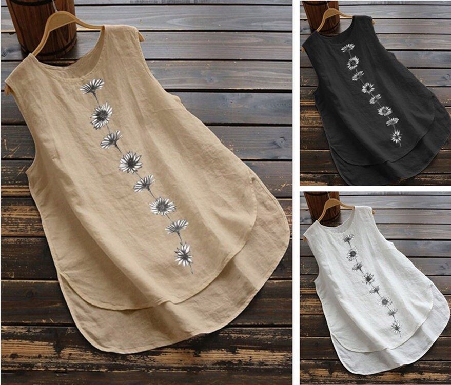 Cozy Daisy Prints Vest/100% Cotton Vest/loose Top/cotton Tank - Etsy