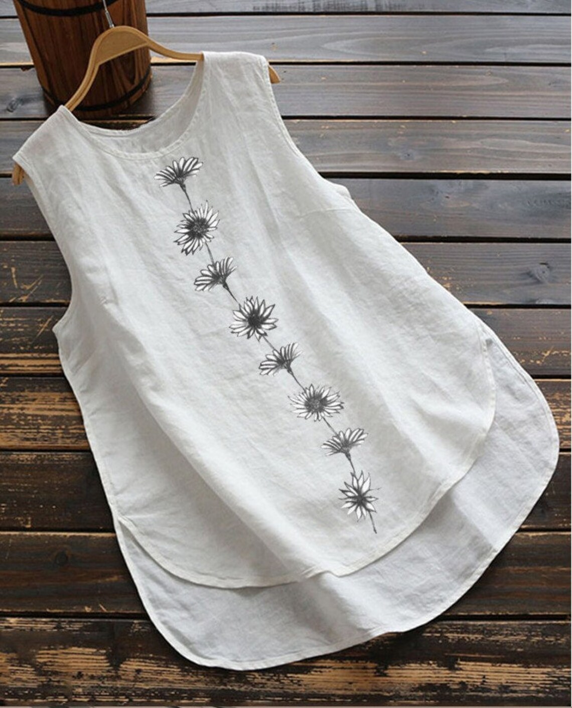 Cozy Daisy Prints Vest/100% Cotton Vest/loose Top/cotton Tank - Etsy