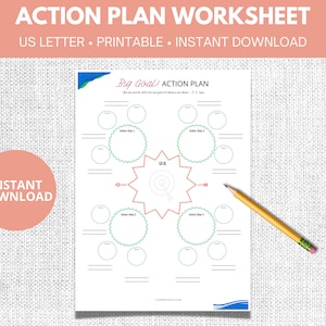 Goal Planner Printable, Goal Setting, Action Plan Worksheet
