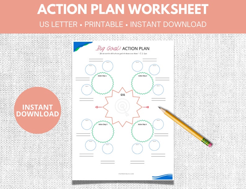 Goal Planner Printable, Goal Setting, Action Plan Worksheet Etsy