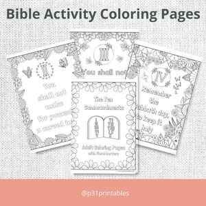 10 Commandments Coloring Page Bundle, Adult Coloring Pages, Bible Activity