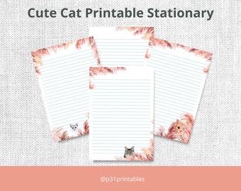 Cute Cat Stationery Set | Printable Lined Paper (PDF)